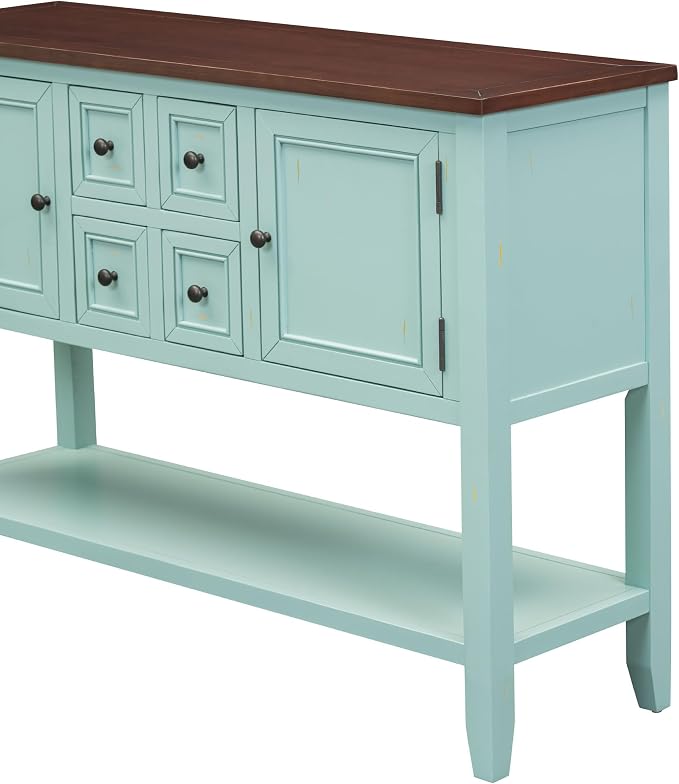 Merax Farmhouse Kitchen Sideboard Cabinet with Door for Entryway, Console Table with Storage Drawers and Shelf for Living Room Dining Room, Wood Narrow Sofa Table, Retro Blue