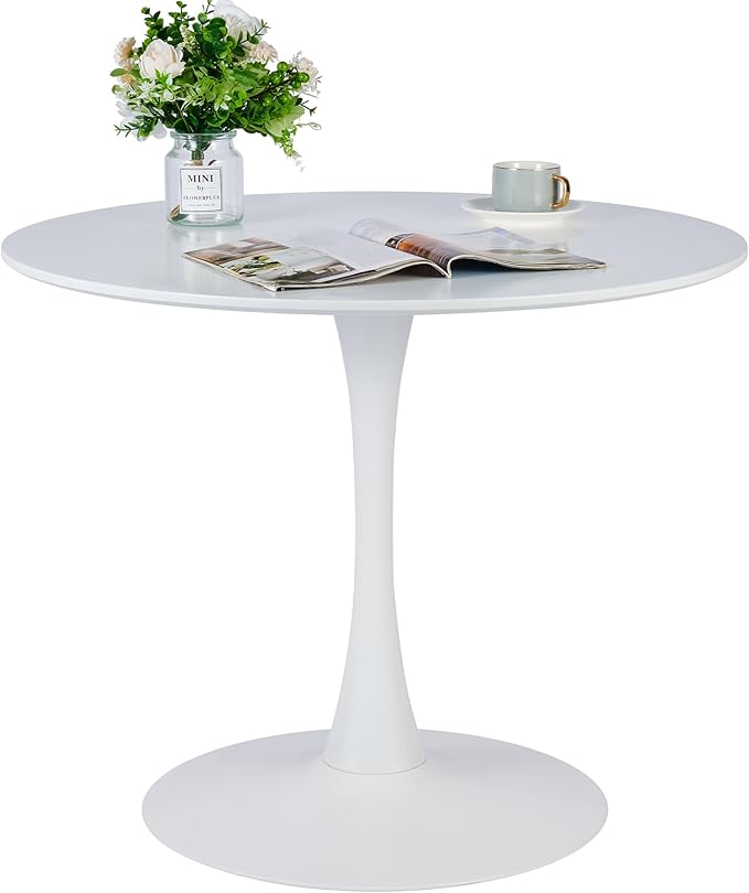 VONLUCE White Round Dining Table,36" Tulip Table,Kitchen Table for 4 to 6 Person,Modern Furniture with MDF Top & Pedestal Base for Dining Room, Living Room White