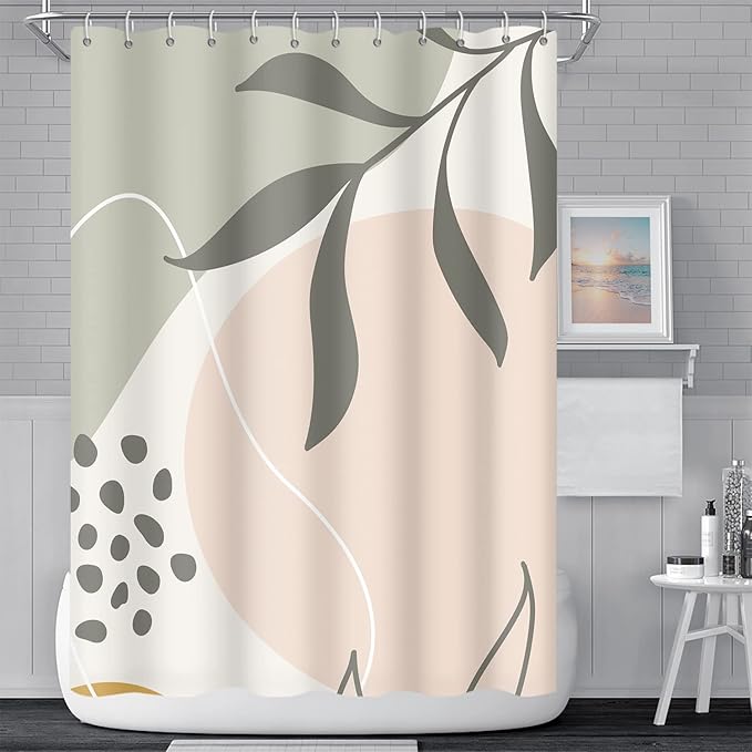 Light Green Eucalyptus Leaves Bathroom Shower Curtain Spring Nature Leaf Abstract Pattern Bath Curtain Waterproof Fabric Modern Elegant Home Decorative Shower Curtain with Hooks, 60x72 Inch