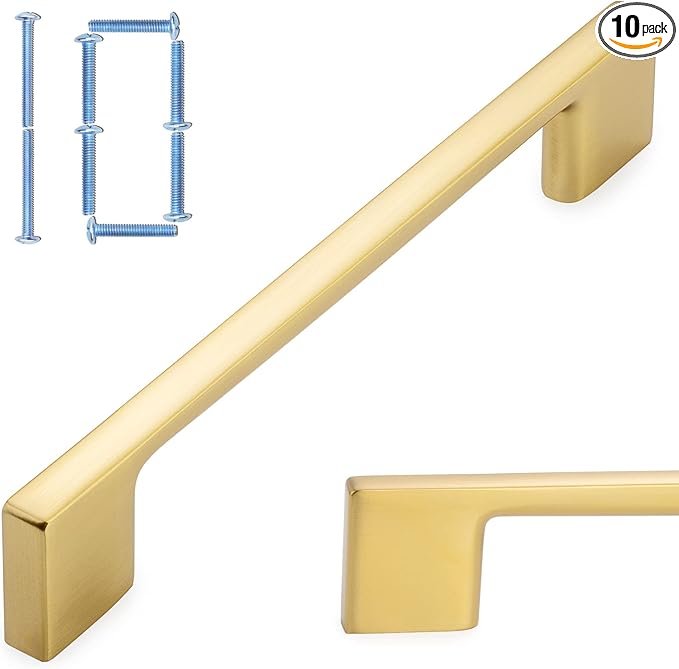 KOOFIZO 10 Pack 5 Inch Brushed Gold Kitchen Cabinet Pulls Gold Cabinet Handles Gold Cabinet Hardware for Kitchen Cabinets Drawer P01 Dresser Cupboard Bedroom Bathroom