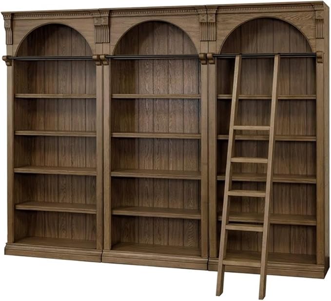 Martin Furniture Traditional 8' Tall Wood Bookcase Wall with Ladder Office Bookcase Brown