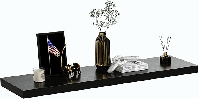 HÜNGSMART 48 Inch Wooden Floating Shelf – Supports 300lbs – 10 inch Deep - Carpenter Designed - Engineered Wood 4 foot Long - Black Stained Walnut Finish – Includes Laser Welded Precision Wall Bracket