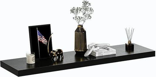 HÜNGSMART 48 Inch Wooden Floating Shelf – Supports 300lbs – 10 inch Deep - Carpenter Designed - Engineered Wood 4 foot Long - Black Stained Walnut Finish – Includes Laser Welded Precision Wall Bracket
