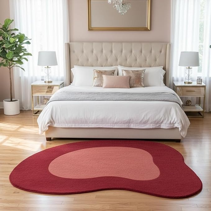 Modern Abstract Shaped Rug 2ft Burgundy Red Irregular Area Rug for Diningroom Living Room Bedroom Office Non Shedding Washable Indoor Carpet Stain Resistant Anti Slip Under Dining Table Floor Cover