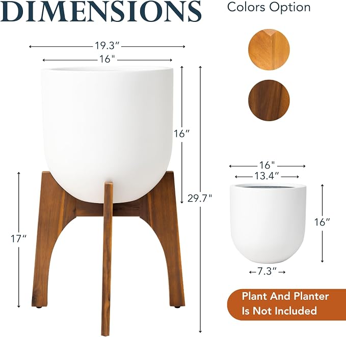 KUTE NEST 17" H x 19.3" W Acacia Solid Wood Plant Stand, Mid Century Plant Holder for Outdoor & Indoor Use, Ideal for Corso & Arco Planter, Walnut Finish for Modern Home (Walnut, High - Medium)