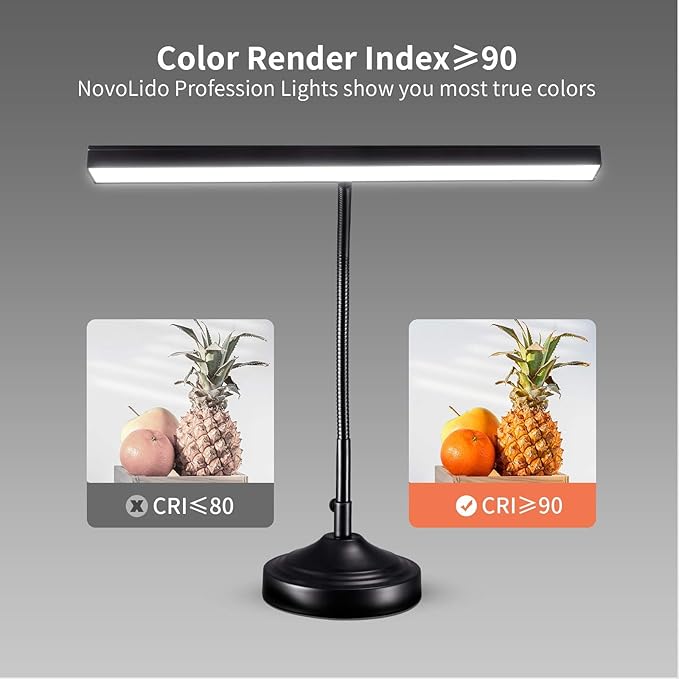 Piano Desk Lamp, 2-in-1 LED Piano Light for Upright Digital Grand Piano, 10W Flexible Gooseneck Table Lamp with 3 Color Modes×10 Brightness for Home Office Bedroom, Black (With Base and Clamp)