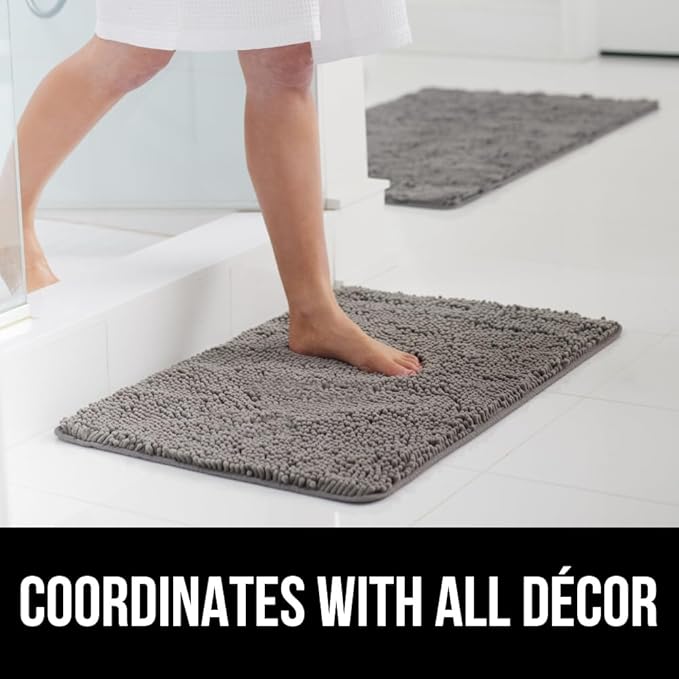 GORILLA GRIP Bath Rug Mat 60x17, Thick Soft Absorbent Chenille, Quick Dry Microfiber Mats, Rubber Backing Washable Shower Floor Rugs, Bathmat Runner, US Designed Bathroom Home Decor Accessories Grey