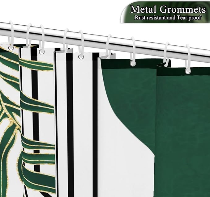 Mid Century Green Shower Curtain for Bathroom Boho Modern Abstract Plant Tropical Leaves Bathroom Curtain Set Geometric Arch Minimalist Waterproof Fabric Bath Decor 60x72 inch