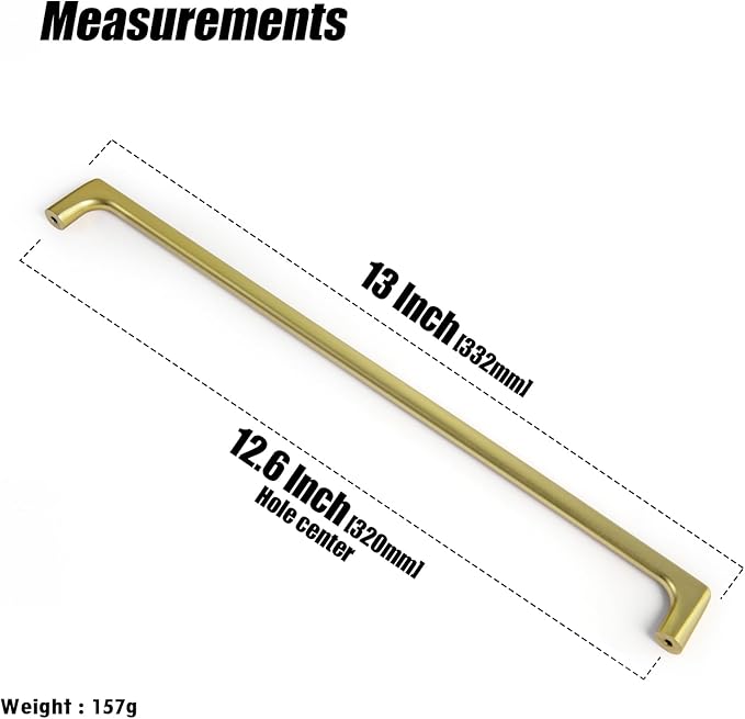 Goo-Ki Brushed Gold Cabinet Pulls with 12.6'' Hole Centers, Modern Style Zinc Alloy Cabinet Handles for Dresser,Wardrobe,Cupboard- 6 Pack