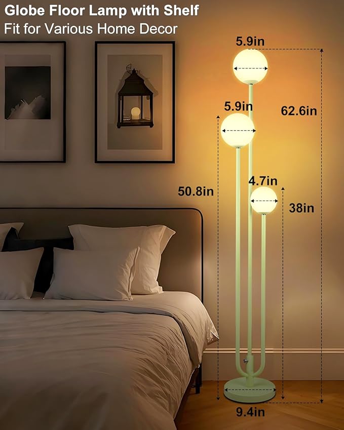 Lightdot 63IN Floor Lamp with 3 Green U-Pole, Modern Floor Lamp with 3000K Soft Warm White Bulbs Included, Candle Holder Style Modern Tall Lamp for Living Room/Wedding/Party/Sofa Beside/Corner Decor