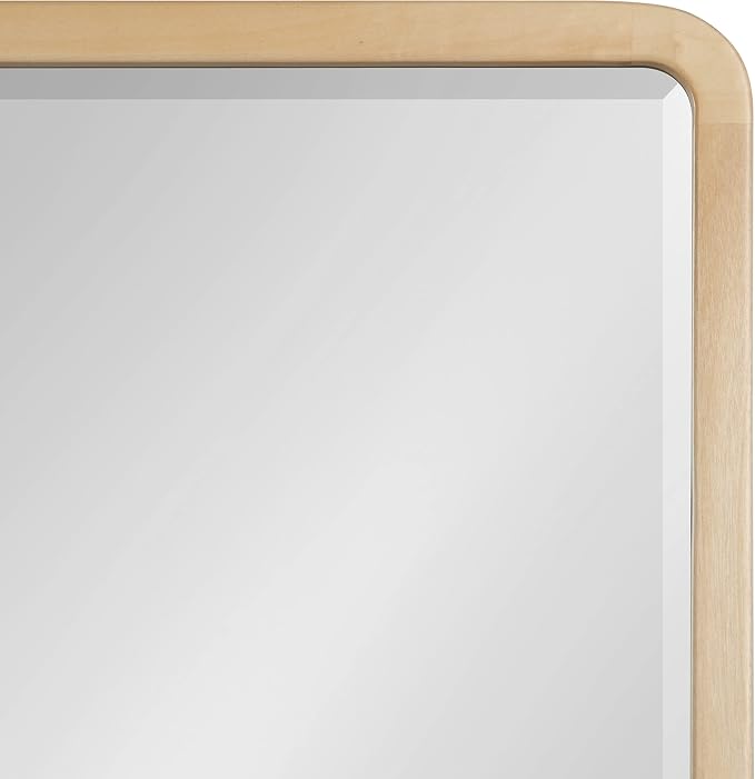 Kate and Laurel McLean Mid-Century Wood Framed Rounded Rectangle Wall Mirror, 24 x 30, Natural Poplar, Decorative Round Rectangular Mirror for Contemporary Wall Decor