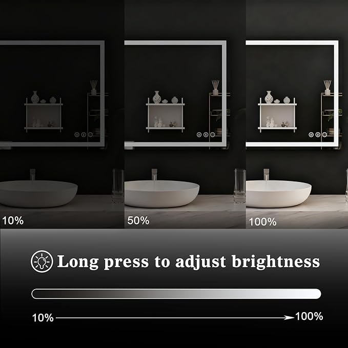 WTTY LED Bathroom Mirror 48"x36" with RGB Backlit and Front Light,Stepless Dimmable LED Mirror for Bathroom,Colored Lighted Bathroom Vanity Mirror,Anti-Fog,Memory Function,Shatter-Proof