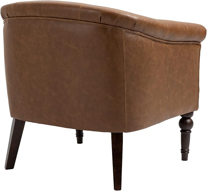 UIXE PU Leather Barrel Club Chairs Set of 2, Modern Arm Accnet Chair Comfy Upholstered Armchair, Nailhead Trim Living Room Single Sofa Reading Seat Bedroom Side Sitting for Office, Brown
