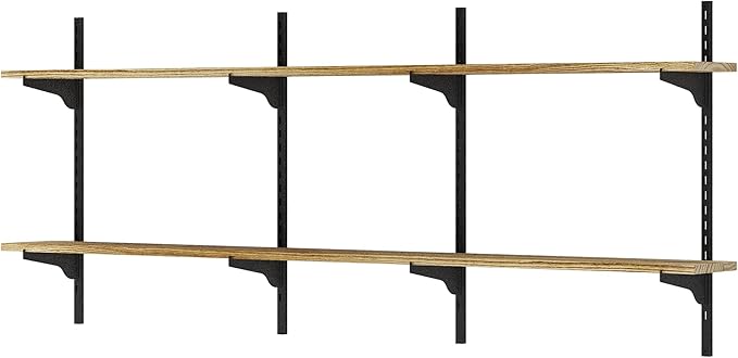 Wallniture Turin 60 Inch Floating Shelf, Adjustable Wall Shelves, Wood Shelving, Wooden Floating Shelves, Wall Mounted Bookshelf, Storage for Living Room, Kitchen, Office, 2 Tier, Burnt Finish