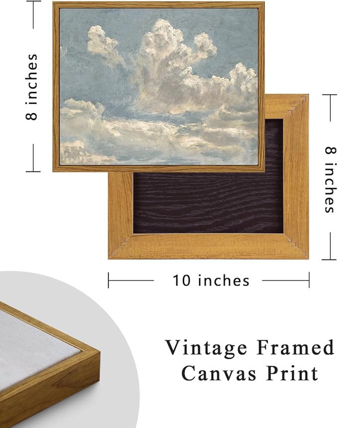 ARPEOTCY Vintage Framed Canvas Wall Art, Blue Sky Cloud Oil Painting Wall Art for Living Room, Vintage Antique Retro Bathroom Bedroom Kitchen Office Decor Prints (8x10 Inch)