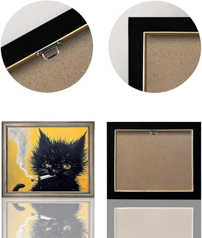 Vintage Framed Black Cat Painting Cat Portrait Wall Art Canvas Print Poster for Mens Room Living Room Bedroom Bathroom Home Decor