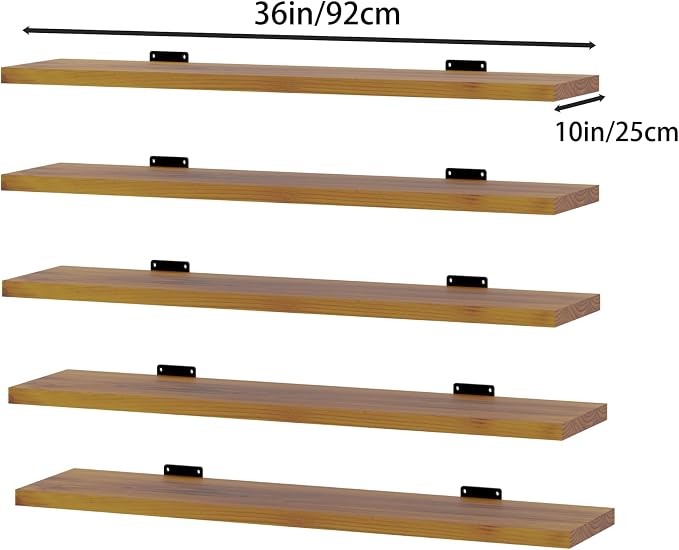 5 Tier Book Shelf,Long Floating Shelf for Wall 36 inch,Wall Mounted Bookshelf with Heavy Duty Brackets,Large Bookcase