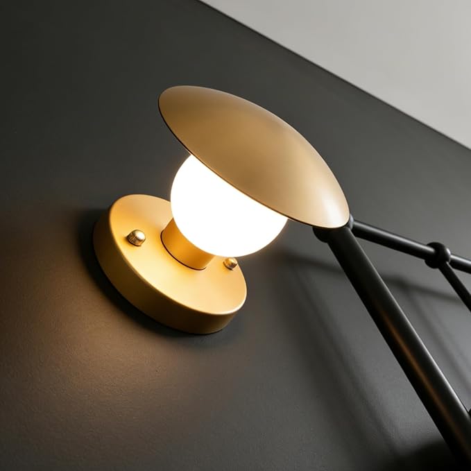 Modern Gold Mushroom Wall Sconces, Globe Spherical Wall Lamp, Mid Century Small Brass Vanity Single Ball Lights Fixture, Contemporary Milk Glass Wall Mounted Lamp for Bedroom Bathroom Hallway