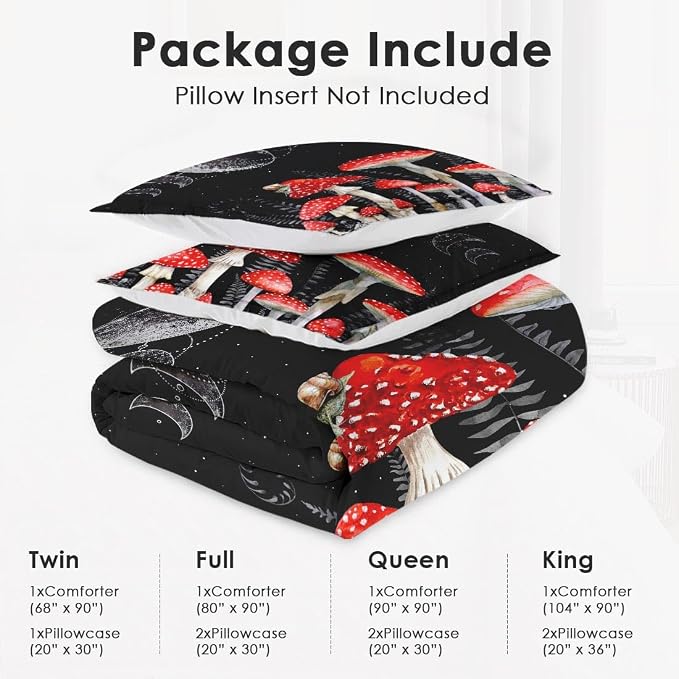 WeCozy King Size Comforter Set with 2 Pillowcases, Mushroom Wildflower Dandelion 3 Pcs Bedding for Kids and Adults, Flower Summer Moon Phases Soft Comforter Set for Bedroom Bed Decor