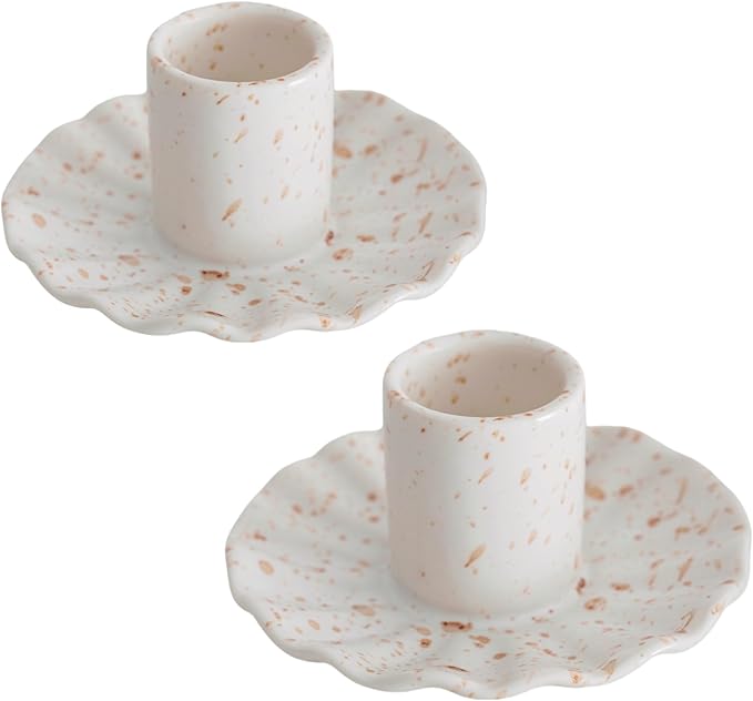 Ceramic Taper Candle Holders for Table Centerpiece, Decorative Candlestick Holders for Home Wedding Party, Housewarming Gifts,Pack of 2 (Round Shape)