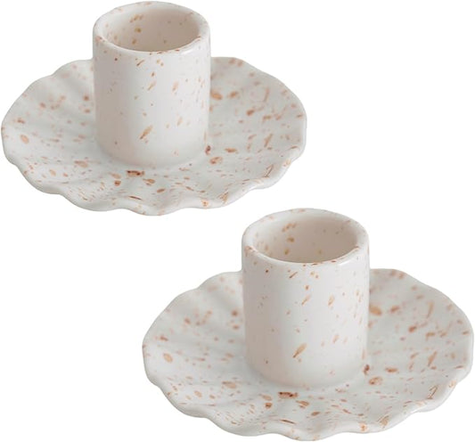 Ceramic Taper Candle Holders for Table Centerpiece, Decorative Candlestick Holders for Home Wedding Party, Housewarming Gifts,Pack of 2 (Round Shape)