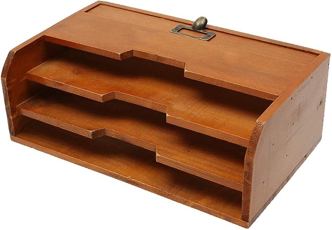 Vintage Vintage Wooden Storage Holder Creatively Designed Desktop Organizer Holder with 3 Pockets, Document Letter and Remote Control, Storage Box for Stationery