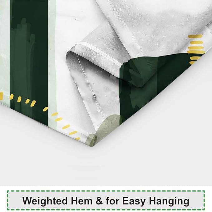 Abstract Geometric Shower Curtain Watercolor Green Painting Gold Pattern Design for Modern Minimalist Bathroom Decor Accessories Shower Curtain Set with 12 Hooks, 60x72 Inches
