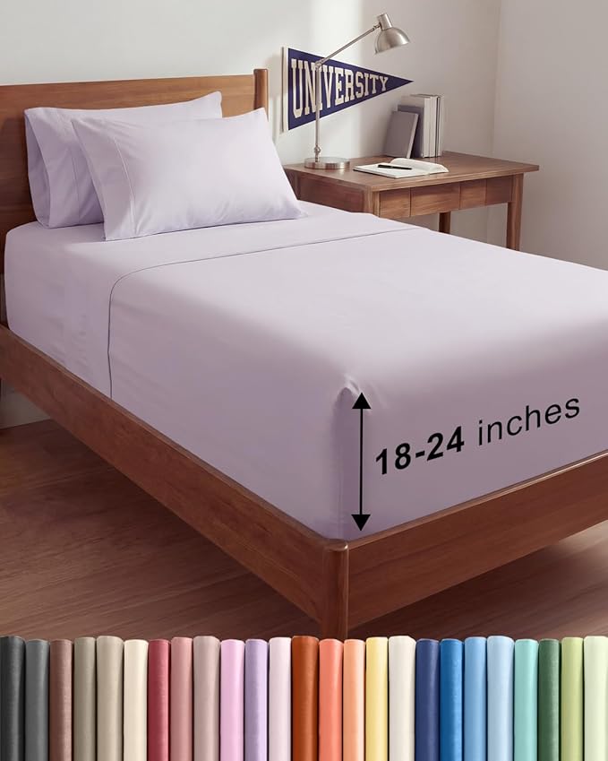 Extra Deep Twin XL Sheet Set - 4 Piece College Dorm Bed Sheets Set with Extra Deep Pockets - Ultra-Soft, Comfy & Breathable Bedding for Women, Men, Kids & Teens - Wrinkle & Fade Free - Light Lavender