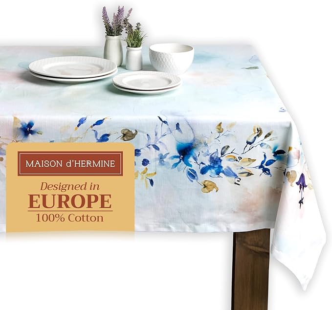 Maison d' Hermine Table Cloth Rectangle Table 100% Cotton 60 x 120 Inches Tablecloth Reusable Decorative for Dining Room Farmhouse Home Valentines Day Decorations Spring Summer - Lazy Summer Days