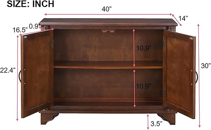 40" Retro Sideboard Storage Cabinet with 2 Doors, Wooden Console Table with Adjustable Storage Shelf, Sofa Couch Table for Hallway, Entry Way, Living Room, Dining Room, Light Espresso