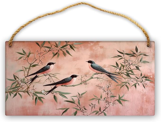 Vintage Bird & branches Wood Sign 12x6 Inch - Versatile decor for Any Retro - Nature Room, Wall Collection, Bird Lover’s Home, Great for All - Around Avian & Fans