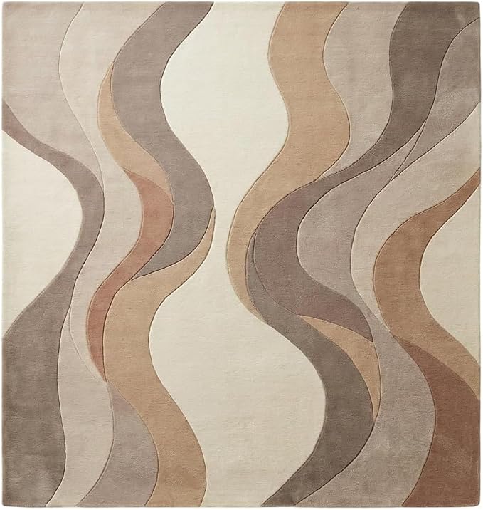 Geometric Multicolor Hand Tufted Wool Area Rug Modern Style Curve Pattern Warm Backing Floor Rug for Bedrooms Lounge Entryways & Gallary 2x10 Feet