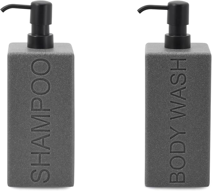 Rectangular Resin Dispenser Premium Bathroom Shampoo Conditioner Body Wash Bottle Modern Refillable Pump Design