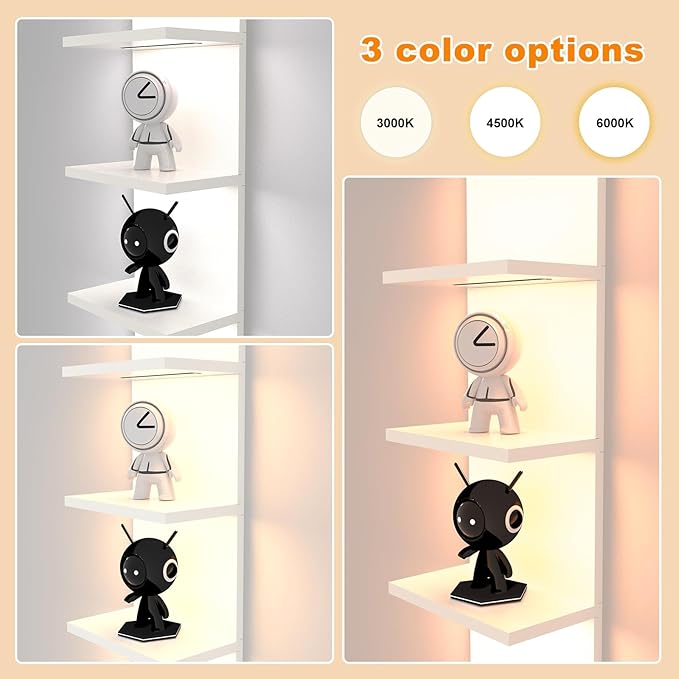 Homaterial 5 Tier Wall Shelf with Light, White Modern Vertical Lack Wall Shelves, Wall Mount, Floating Column Home Decor Shelves for Bedroom, Living Room, Vanity Storage Display