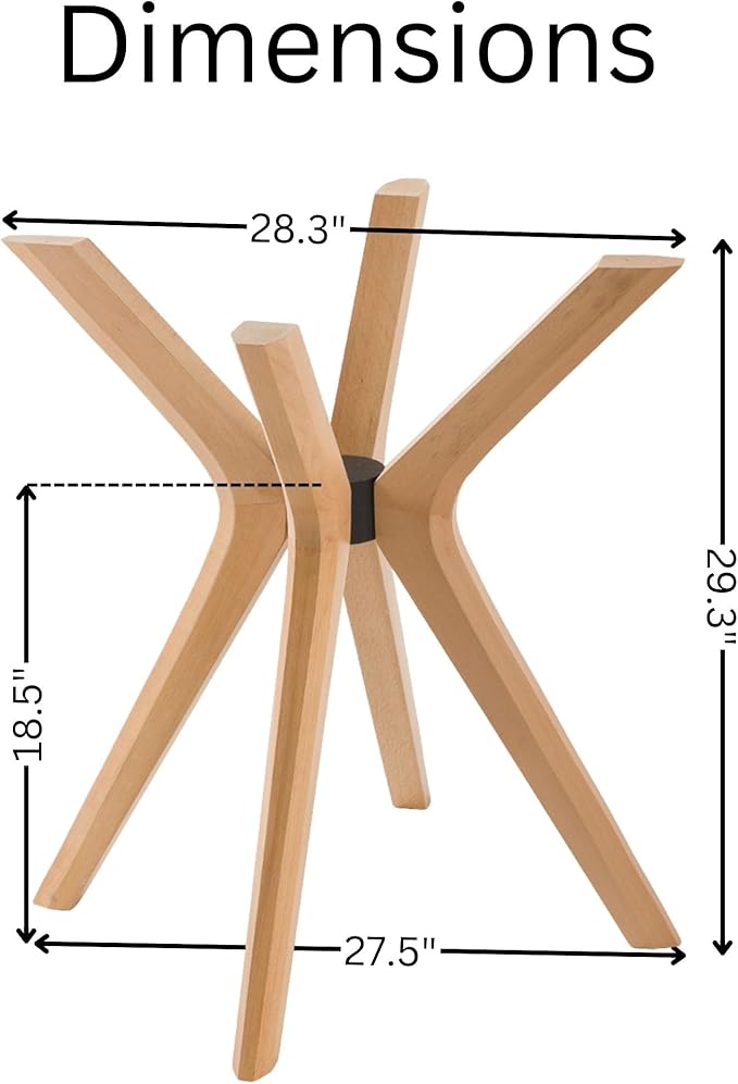 Mid Century Solid Beech Wood Modern Dining Table Base Only, Pedestal Table Bases, Wooden Legs for Kitchen Tables, Glass Top Wood Top Assembly Tools (Glass Tabletop Anti-Slip Pads, Unfinished)