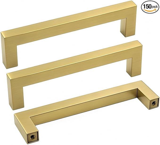 goldenwarm 150 Pack Cabinet Handles Brushed Brass Drawer Pull Gold Kitchen Cabinet Handles Bar Pulls Gold Bathroom Cabinet Hardware Closet Pulls 4" Hole Spacing