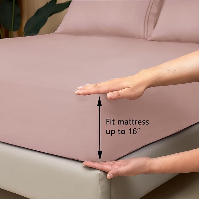 Mejoroom California King Size Sheet Set - Soft Microfiber Bed Sheets,Deep Pocket Fitted Sheet, Breathable, Wrinkle & Fade Resistant - 4 Piece (California King,Dusty Pink)