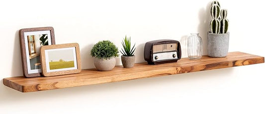 Fun Memories 48 Inch Floating Shelves, Rustic Solid Wood Wall Shelves Set of 1, 8 Inch Deep Floating Shelf for Bathroom, Bedroom, Heavy-Duty Wooden Shelf Wall-Mounted for Home Decor & Storage