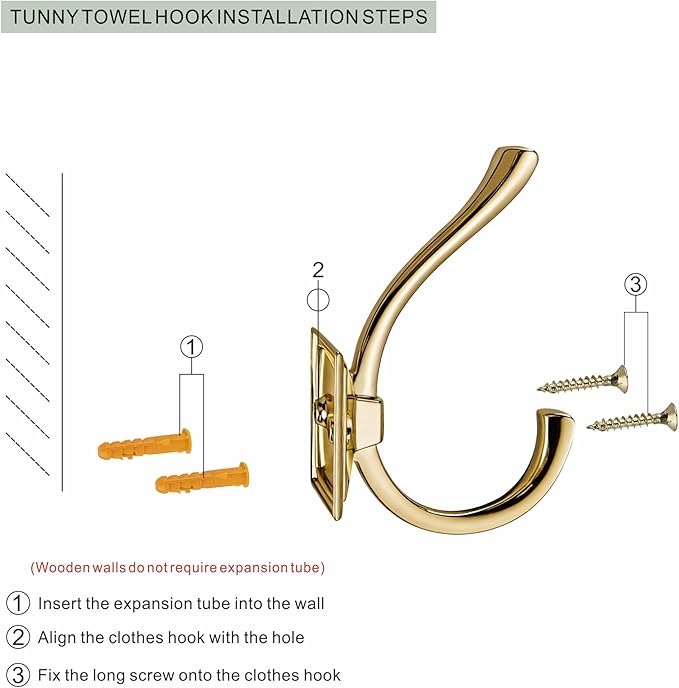 TUNNY 5 Pack Antique Design Wall Hanging Coat Hooks - Polished Gold Coat Hooks Towel Hook for Entry Shoe Cabinet, Wardrobe Bathroom Bedroom Furniture Hardware