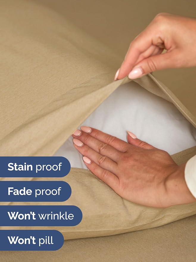 Extra Deep Full Sheet Set - 6 Piece Breathable and Cooling Sheets - Hotel Luxury Bedding for Women, Men, Kids & Teens - Easy & Secure Fit - Soft and Wrinkle Free - Extra Deep Pockets - Heathered Tan