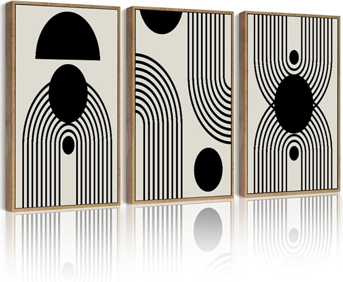 Drsoum Black and White Abstract Framed Wall Art Decor Duotone Minimal Dark Brush Stroke Prints Shapes Illustrations Modern Art Decorative Ready To Hang - 11x14in Natural Framed