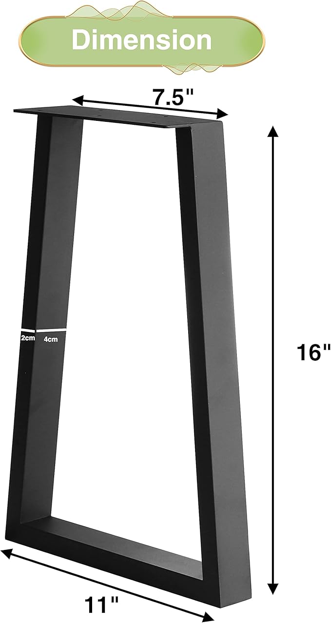 16" Metal Furniture Legs with Adjustable Feet - Desk, Coffee Table, Bench Legs, DIY for Side Table, Nightstand, Chair - U-Shaped 16"x11"