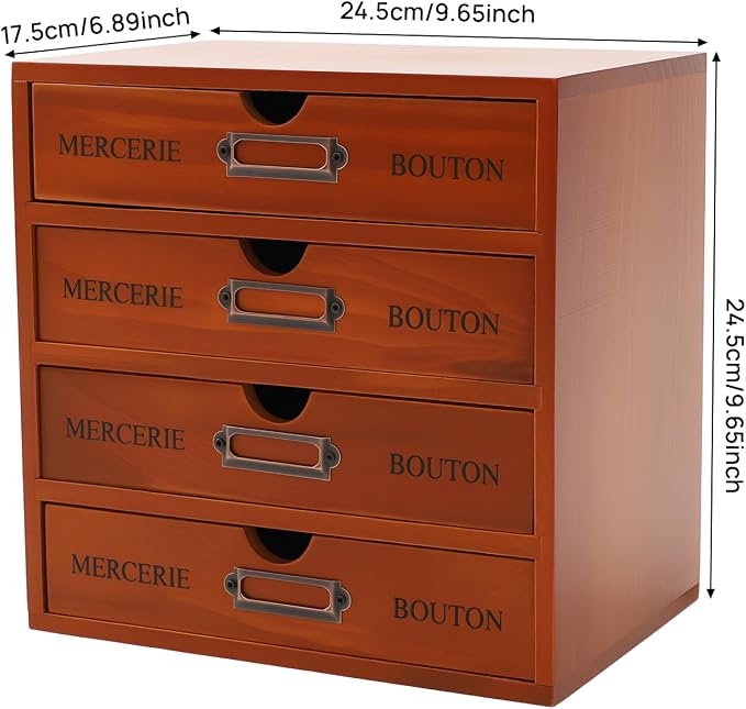 Vintage Wooden Drawers Organizer, 16-Drawer Desktop Storage Box With Drawers, Iron Label Holders, Apothecary Cabinet For Countertop Tea Coffee Pod Storage(4-Drawer/Brown)