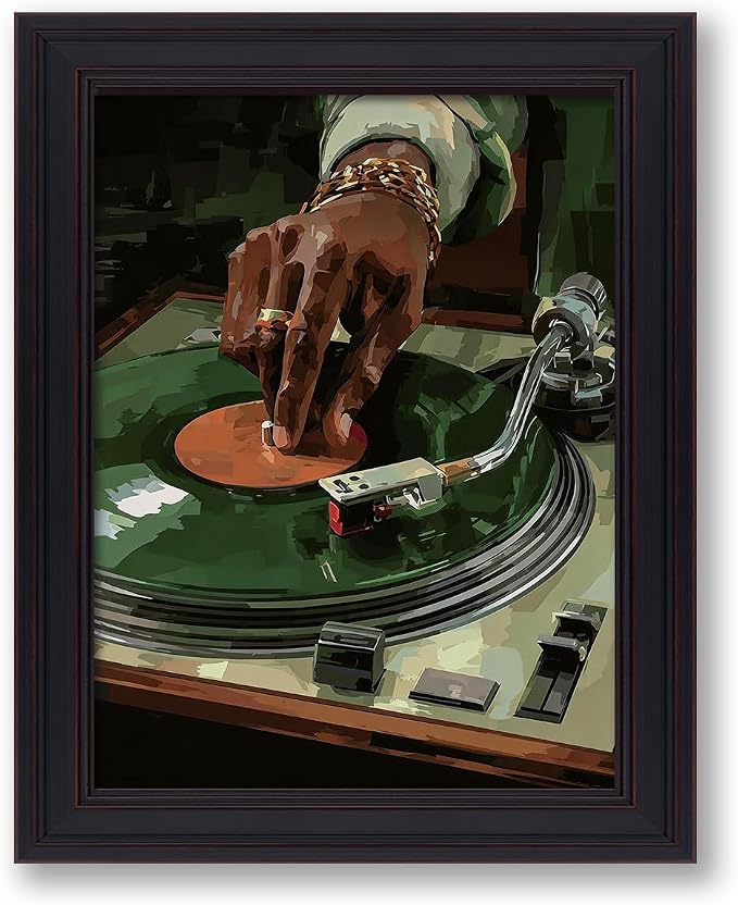 Music Vinyl Record Wall Art Modern African Black Woman Poster Retro Oil Painting Canvas Prints for Living Room Bedroom Dorm Wall Decor 016X20 inch Vintage Framed