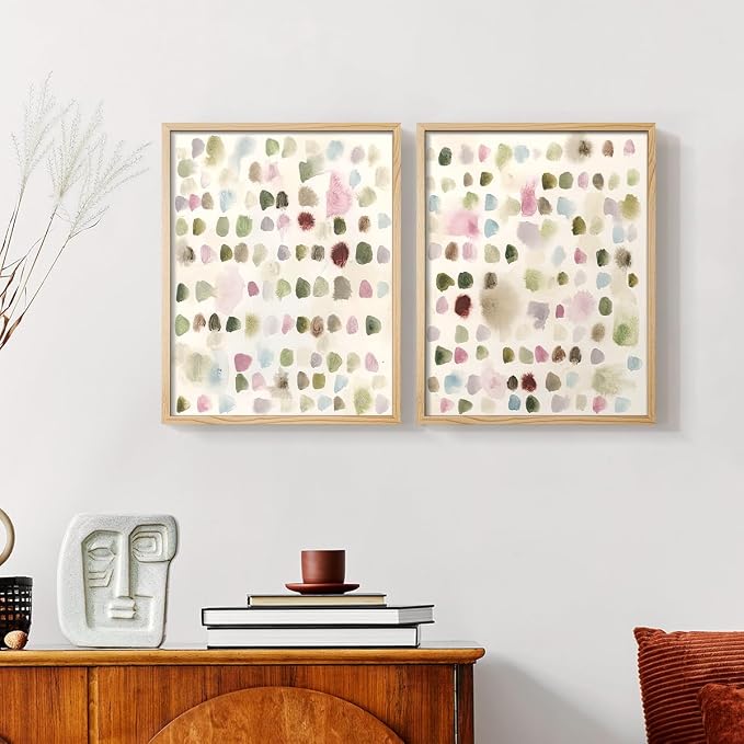 Renditions Gallery Set of 2 Peel & Stick Framed Prints, Hand Drawn Abstract Wall Art, Watercolor Seamless Pattern Wall Decor, Re-Stickable - Ready to Hang - 11"x14" - NATURAL WOOD Frame LT588