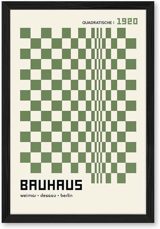 Bauhaus Geometric Poster Canvas Art Print Minimalist Aesthetic Wall Art Painting Pictures Wall Decor Elegant Home Decor for Living Room Bedroom Office (Black Framed,8L" x 12W")