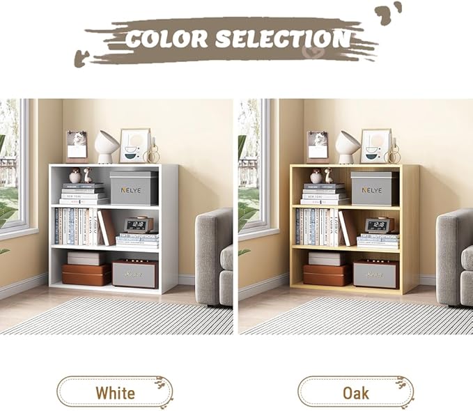 NELYE Basic Open Shelf Bookcase - 2-Tier Small Tiny Wooden Cube Storage Shelves Split Bookshelf, White