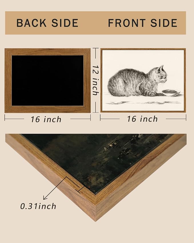ARPEOTCY Vintage Framed Canvas Wall Art, Cute Cat Wall Art for Livingroom Bathroom Decor Pictures, Vintage Rustic Retro Prints for Bedroom Kitchen Home Decor Aesthetic(12x16 Inch)