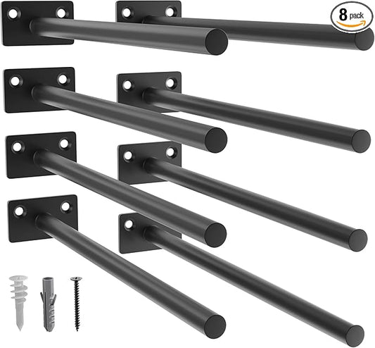 LEOPO 8-Pack 10 inch Floating Shelf Brackets, Hidden Shelf Bracket for Wood, Concealed Blind Shelving Support,Invisible Black Coated Brackets for DIY Decorative,Fit for Kitchen, Bathroom,Study Room