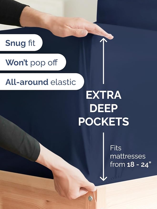 Extra Deep Queen Sheet Set - 6 Piece Breathable and Cooling Sheets - Hotel Luxury Bedding for Women, Men, Kids & Teens - Easy & Secure Fit - Soft, Wrinkle Free & Comfy - Extra Deep Pockets - Navy Blue